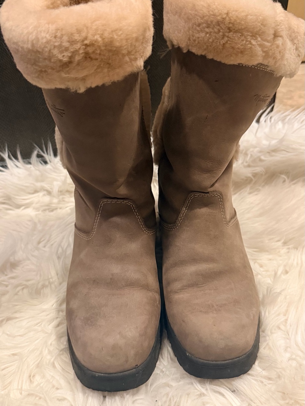 Women's Taupe Shearling-Lined Winter Boots